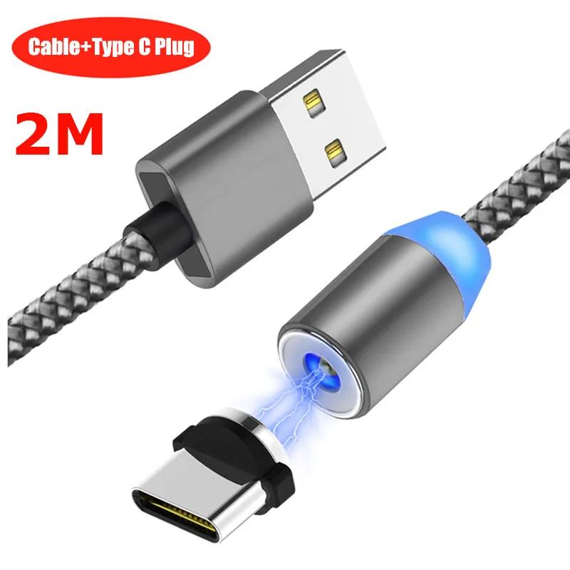 2 м 200 см NISI круглый светодиодный зарядный кабель USB C Магнитный кабель для iPhone XR X Max huawei P30 P20 и т. Д - Цвет: 2M Grey TypeC Cable