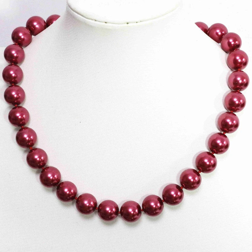Fashion dark red 8 10 12 14mm round shell faux pearl beads fashion wedding party ceremony best necklace jewelry 18inch B1479 | Украшения и