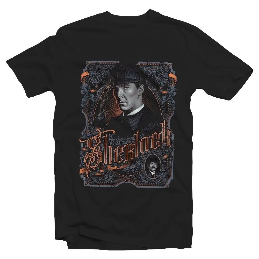 Шерлок портрет Tshirt камбербэтч Фримен Sherlocked Рубашка с короткими рукавами хлопок