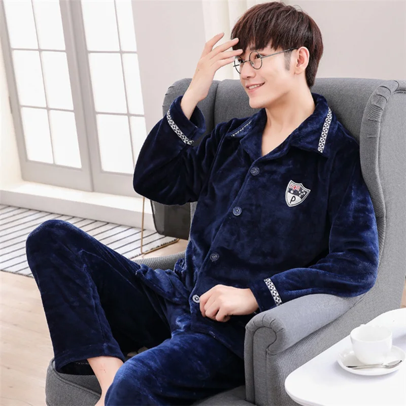 JINUO новый дизайн 20 видов стилей зима Для мужчин пижамы плотный кардиган Flannel Pajama Set