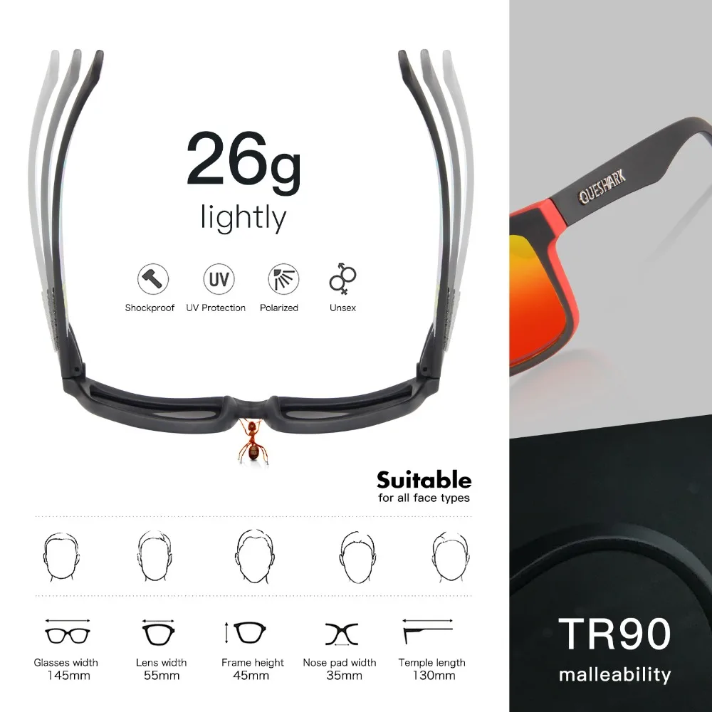 Queshark TR90 поляризационные солнцезащитные очки для велоспорта, спортивные очки для велоспорта, рыбалки, Uv400, походные солнцезащитные очки для кемпинга, очки для рыбалки