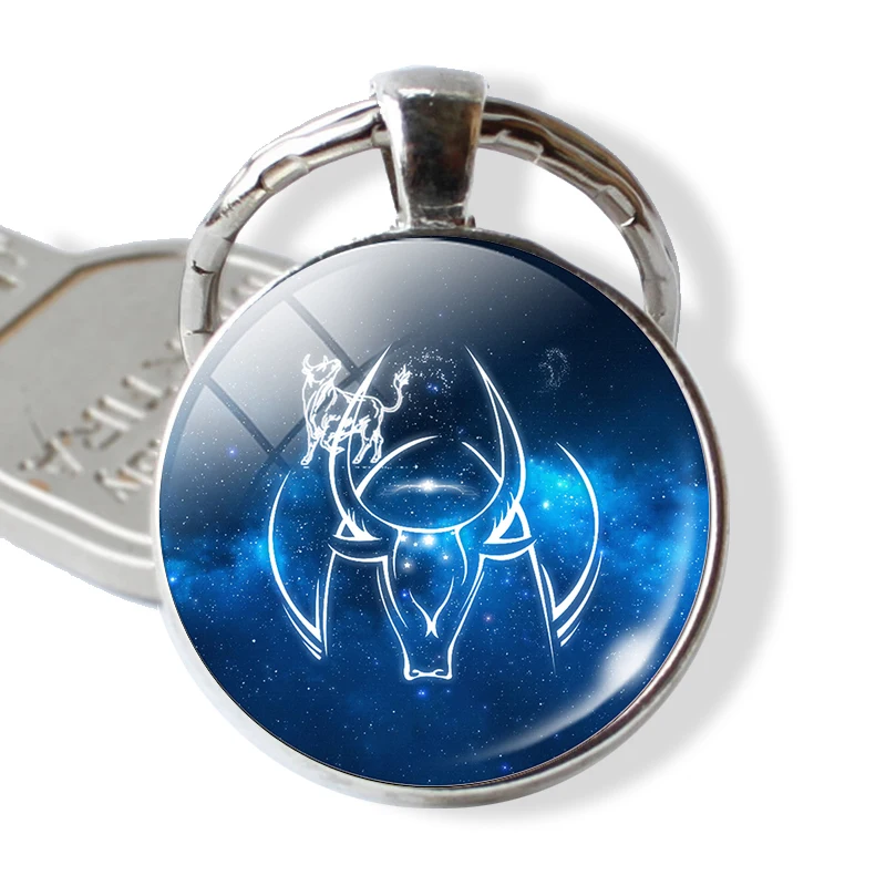 Taurus Подарок на день рождения милый кабошон Знаки зодиака брелоки Овен Лев брелоки "созвездия" Дева рыбы цепочки кольца для ключей кулон для женщин - Цвет: Taurus