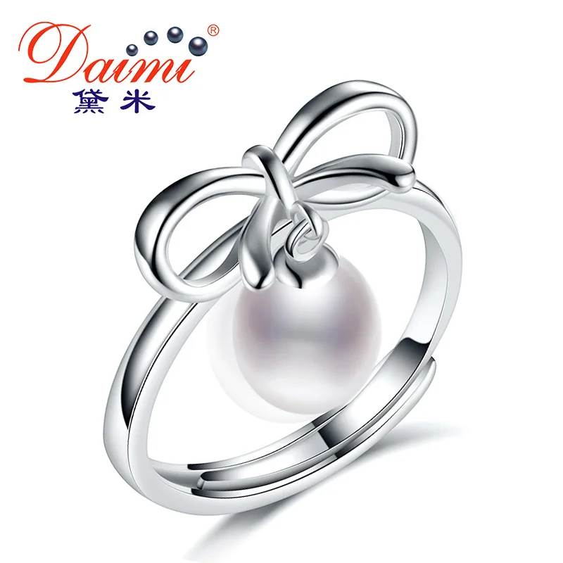DAIMI Elegance Bowknot Ring 925 Sterling Silver 7-8mm White Freshwater Pearl Fine Jewelry 2017 New | Украшения и аксессуары