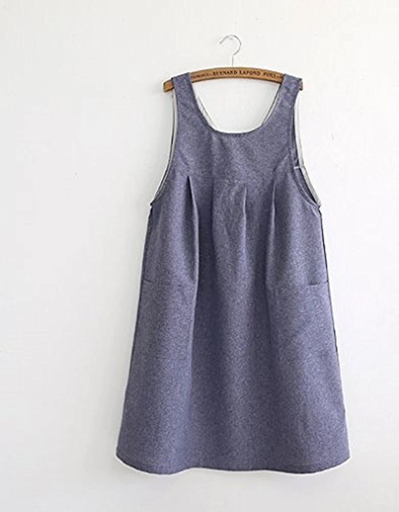 British Style Back Button Shape Natural Cotton Apron Big Size Kitchen Cooking Clothes -blue Color | Дом и сад