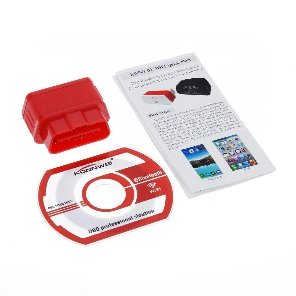 Konnwei KW903 ELM327 Bluetooth 2 1 OBD2 CAN BUS сканер работает на Android Window беспроводной адаптер с