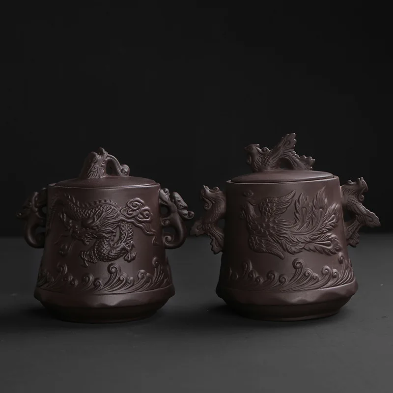 Дракон и Феникс, фиолетовый песок чайник, Исин фиолетовый песок Dahongpao ручной работы сырой руды, Пуэр чайные банки, герметичные чайные банки