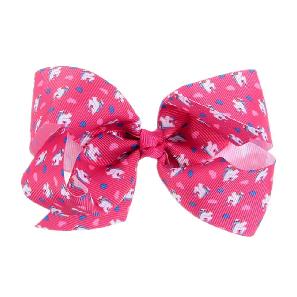 

Nishine 20pcs/lot 4.8" Unicorn Horn Ribbon Bow Hair Clips Rainbow Printed Cartoon Hair Bows Kids Birthday Gift Hair Accessories