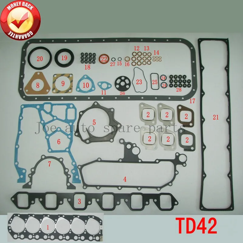 Двигатель: TD42 полный комплект прокладок двигателя для Nissan Patrol GQ Y60 4 2l 2 8 10 1 5 51028400 |