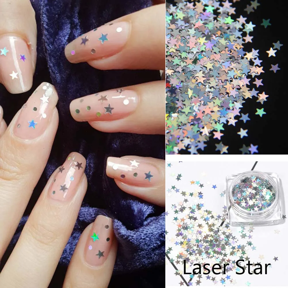 Laser Star 1jar Nail Art AB блестки микс сердце круглый акриловый блеск шестигранный лак для ногтей блестки голографическая звезда украшения для ногтей разные размеры - Цвет: Laser Star