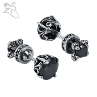 zs hip hop stud earrings for men black cz stainless steel earings gothic ear piercing jewelry rock roll earing biker accessories
