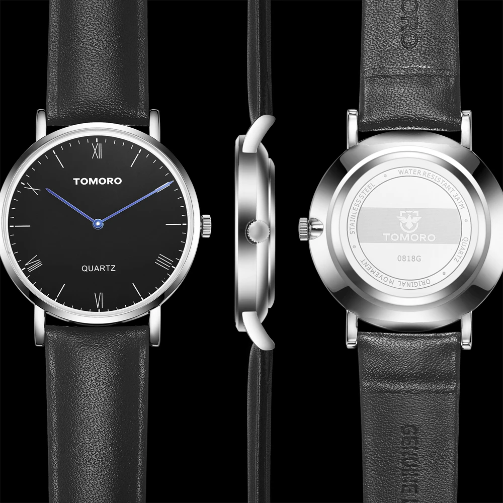 TOMORO супер тонкие минималистичные повседневные часы из натуральной кожи