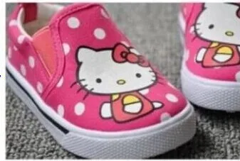 Бесплатная доставка модная парусиновая детская обувь в горошек с принтом hello kitty
