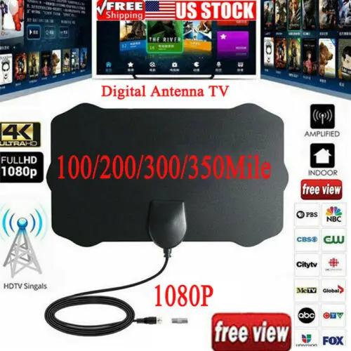 ТВ плоская HD цифровая Внутренняя антенна ТВ антенна 350 км Диапазон 1080P 4K16ft приемник сигнала мини усилитель тв телевизионные антенны HD Антенна