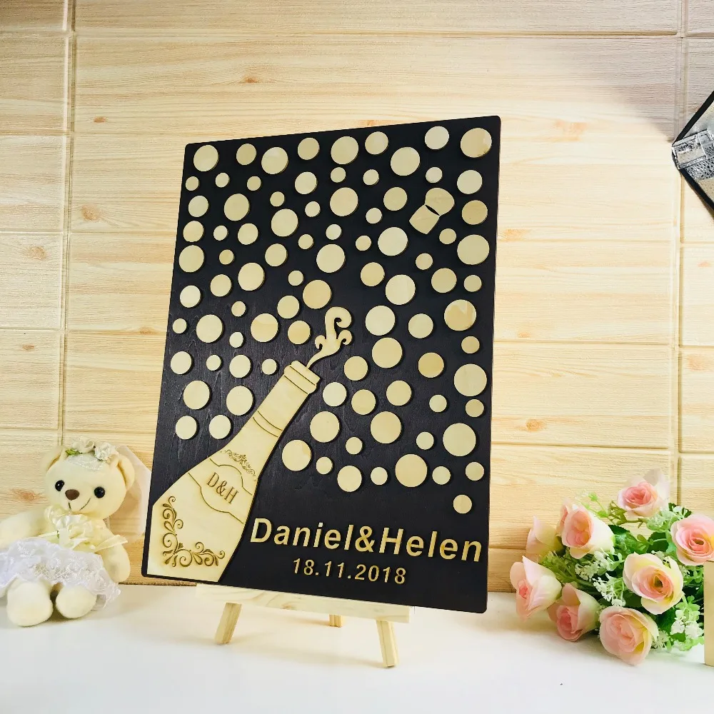 Personalized Wedding Guest Book 3D Theme Unique Custom Champagne Bottle Sign Rustic | Дом и сад