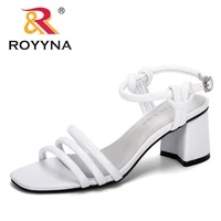 royyna 2019 summer new style outdoor sandals woman open toe cross knit high heels sandals ladies slippers zapatos de mujer comfy