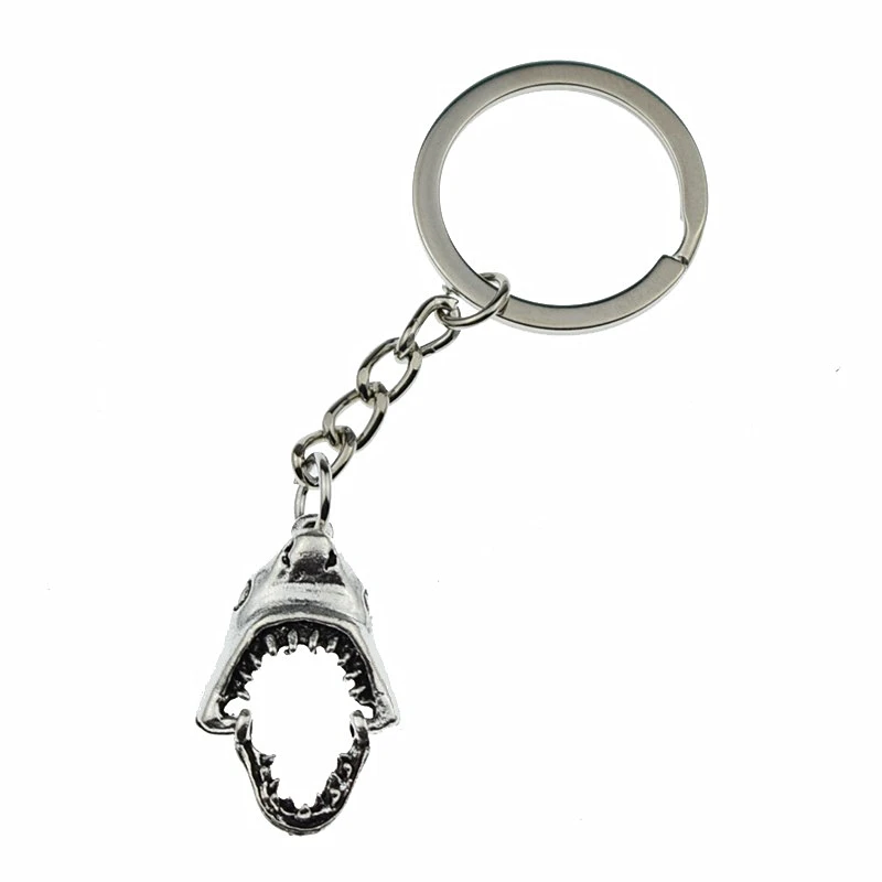 Creative Antique Great White Shark Pendant Removable Big Mouth Sharp Tooth Bite Charm Keychains Punk Cool Key Ring Chains | Украшения и