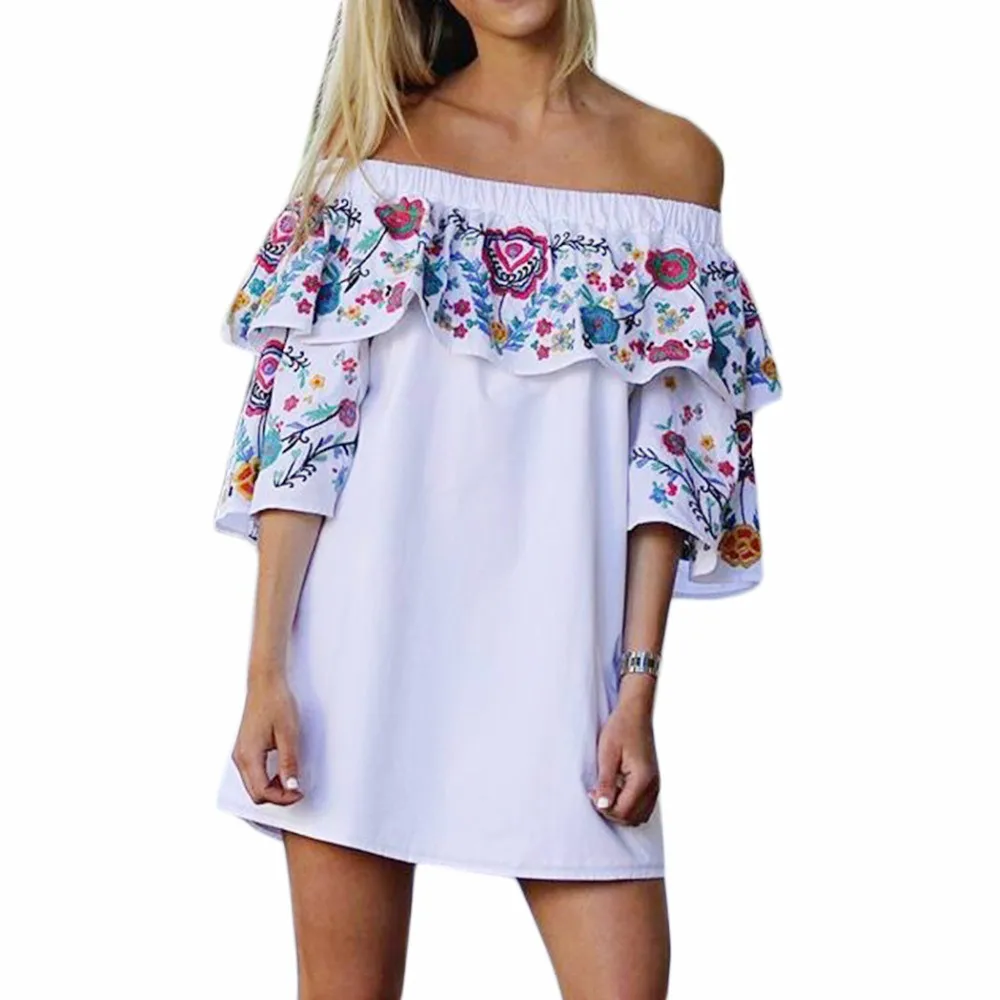 Пикантные с открытыми плечами платье для женщин рюшами Slash средства ухода за