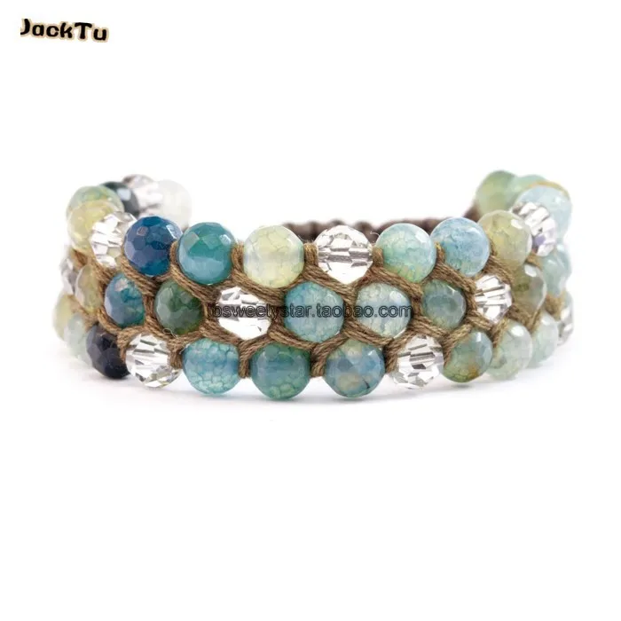 

8mm blue fire beads handmade woven wrap bracelet for woman