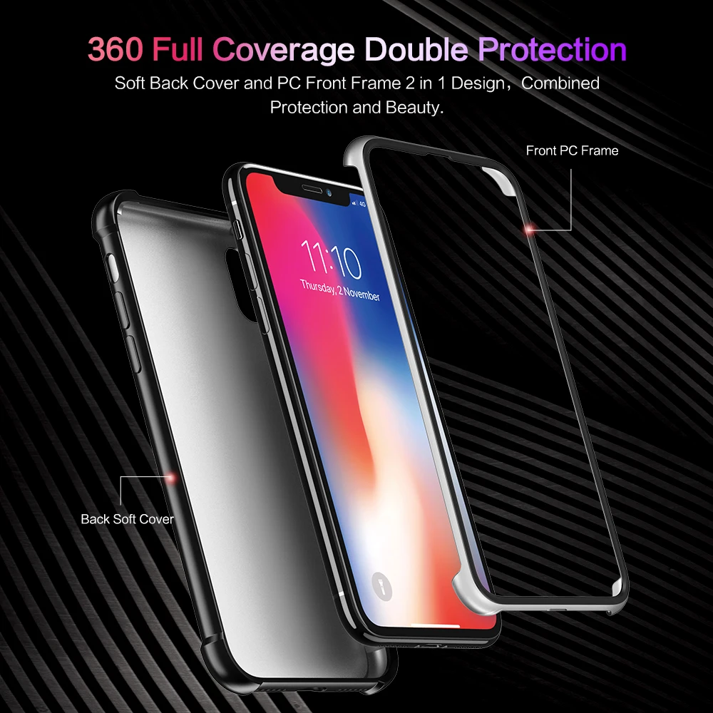 Чехол FLOVEME с полным покрытием на 360 градусов для iPhone X 7 Plus 6 6s 8 Мягкий ТПУ чехол