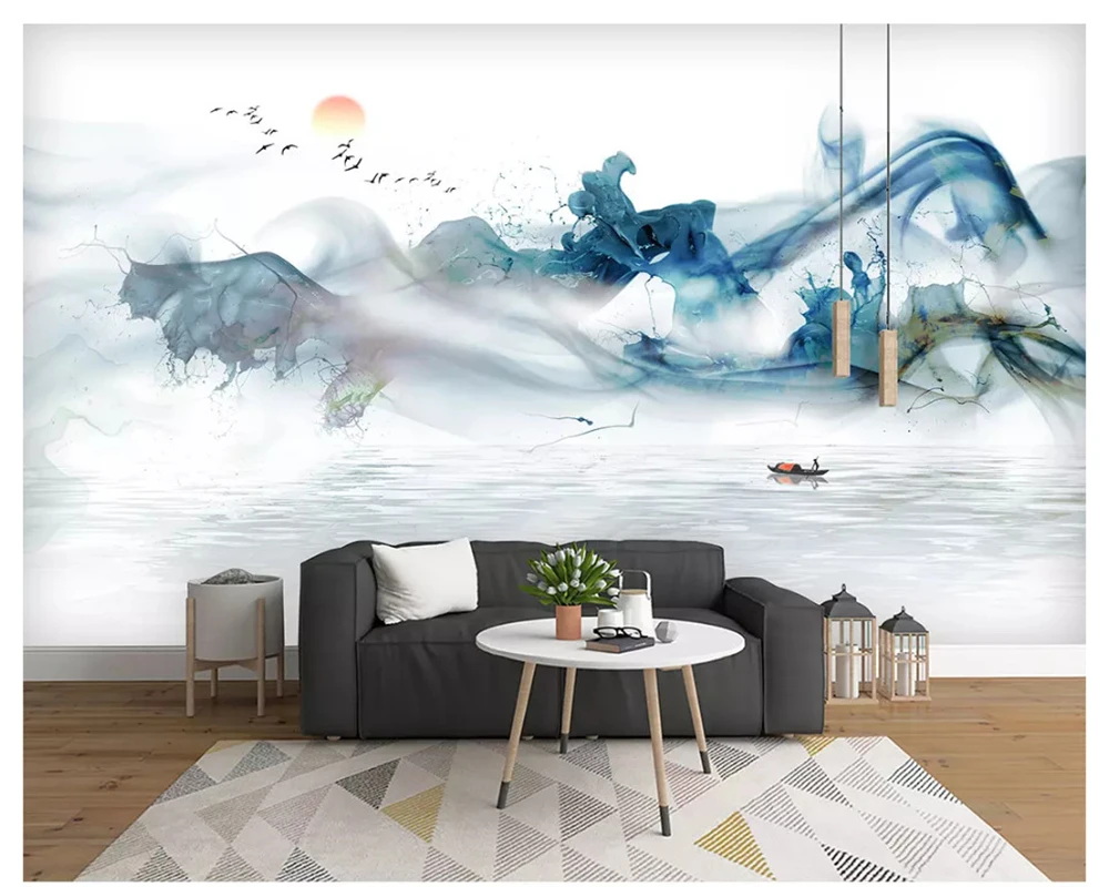 

beibehang new fashion personality interior papel de parede wallpaper abstract ink landscape artistic conception line background