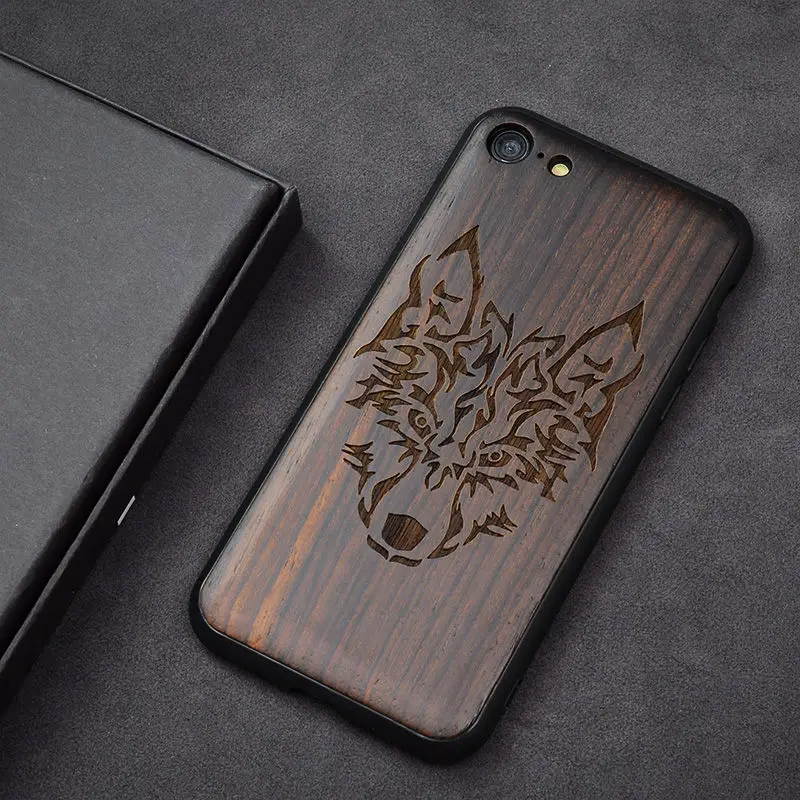 as picture Популярный черный Эбеновое Дерево чехол для телефона для iPhone 7 резной череп цветок деревянный iPhone 7 Plus 6 6s 8 Plus чехол для iPhone 8 чехол - Цвет: as picture