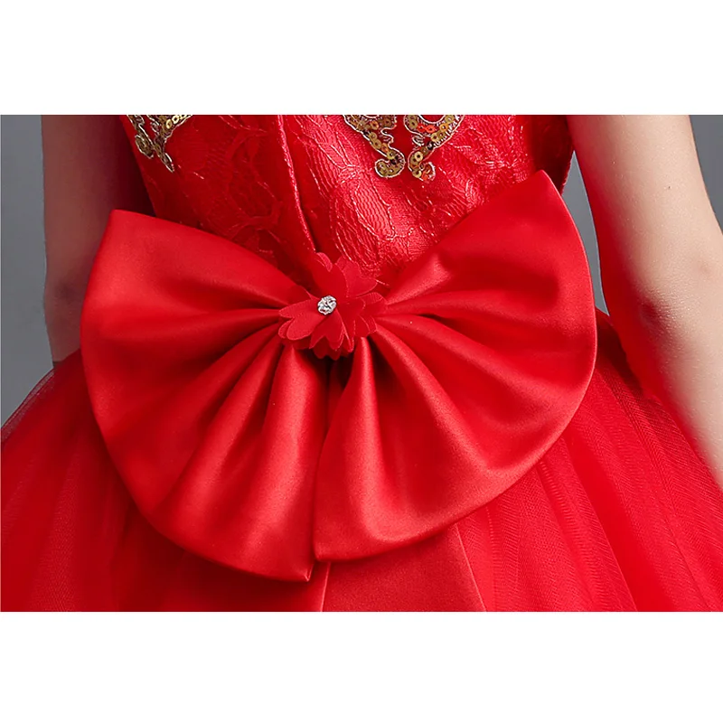 Princess Girls Dresses 2017 New Embroidery Mullet dress Red Dress With Bow Shoulderless Evening Floral JF63 | Детская одежда и