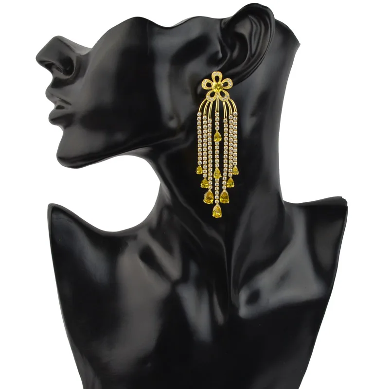 Новый дизайн Роскошные брендовые модные жёлтые золотые серьги-кисточки с