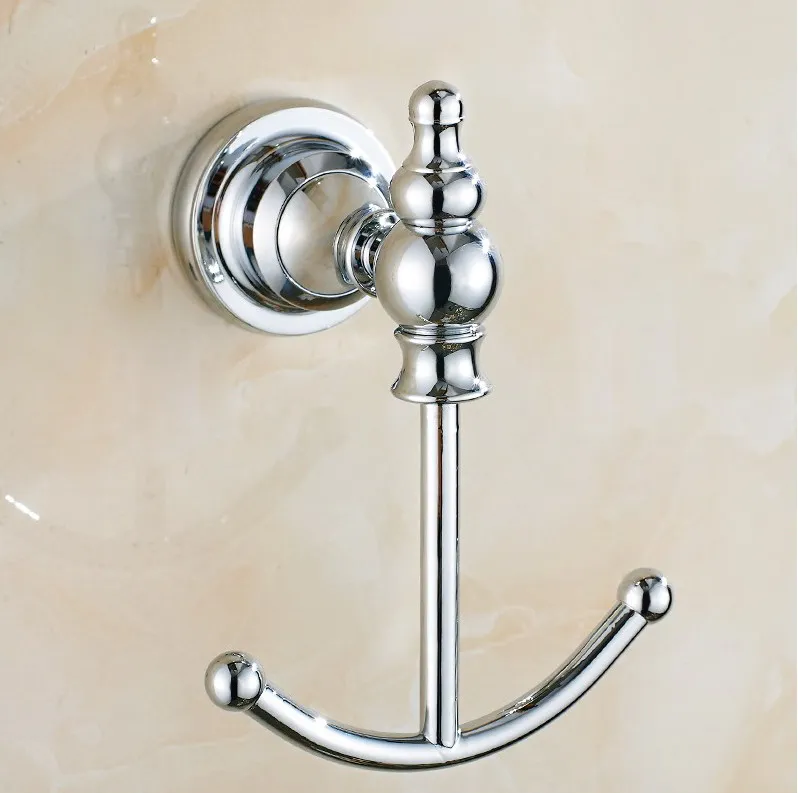 

Wall Mounted Polished Chrome Brass Bathroom Towel Coat Hooks Dual Robe Hook Hanger Bathroom Accessory mba907