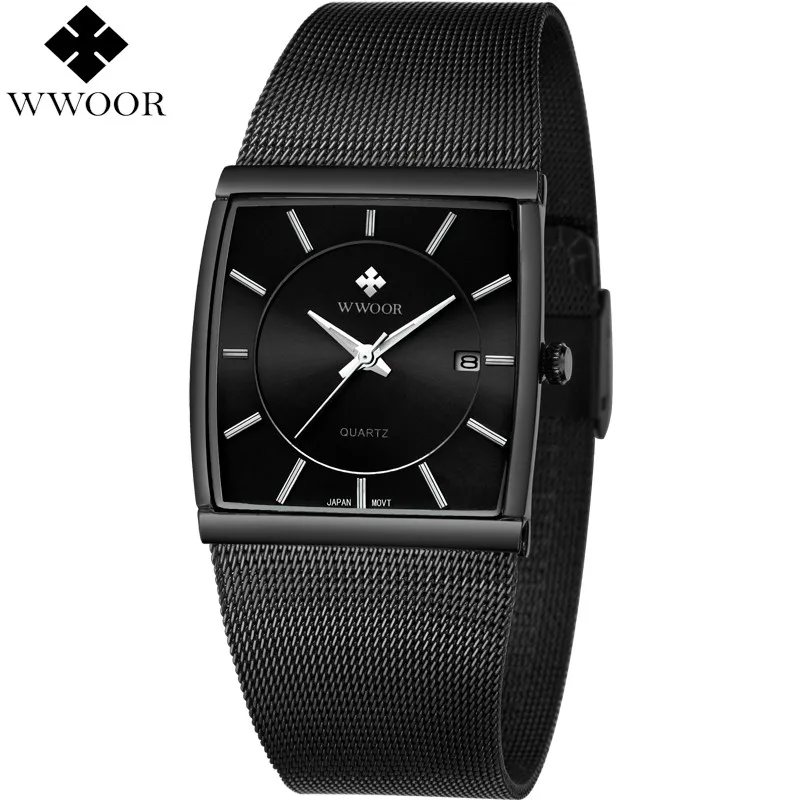 WWOOR ультра-тонкие кварцевые часы люксовый бренд Мужские квадратные