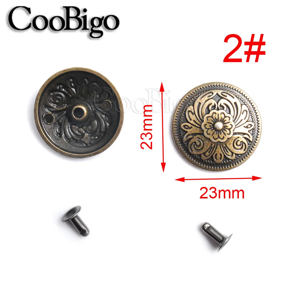10sets Pewter Studs Rivet Spikes DIY Leather Craft Bracelet Punk Rock Garment Shoe Bag Pets Collar Parts Flower Shield eagle - Color: 2
