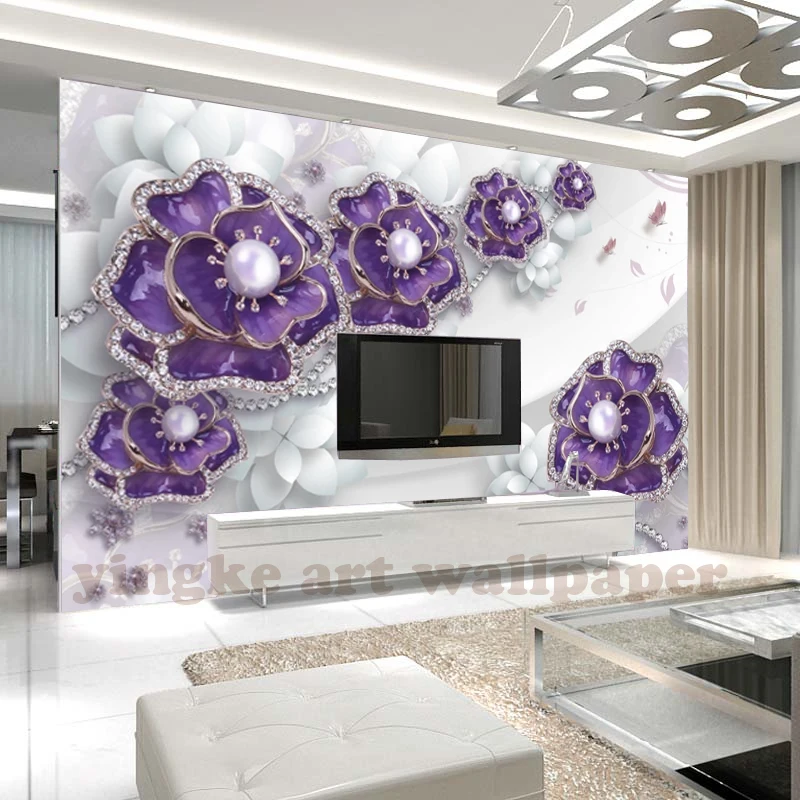 

3D purple jewelry stereo flowers Photo Mural Wallpaper for Living Room Large Size luxury Wall Paper Home Wall Decor Custom