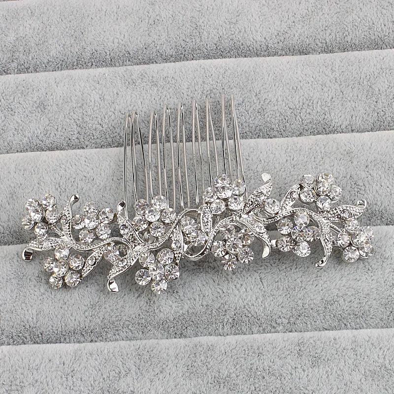 Свадебная расческа для волос SLBRIDAL в стиле арт деко с прозрачными кристаллами