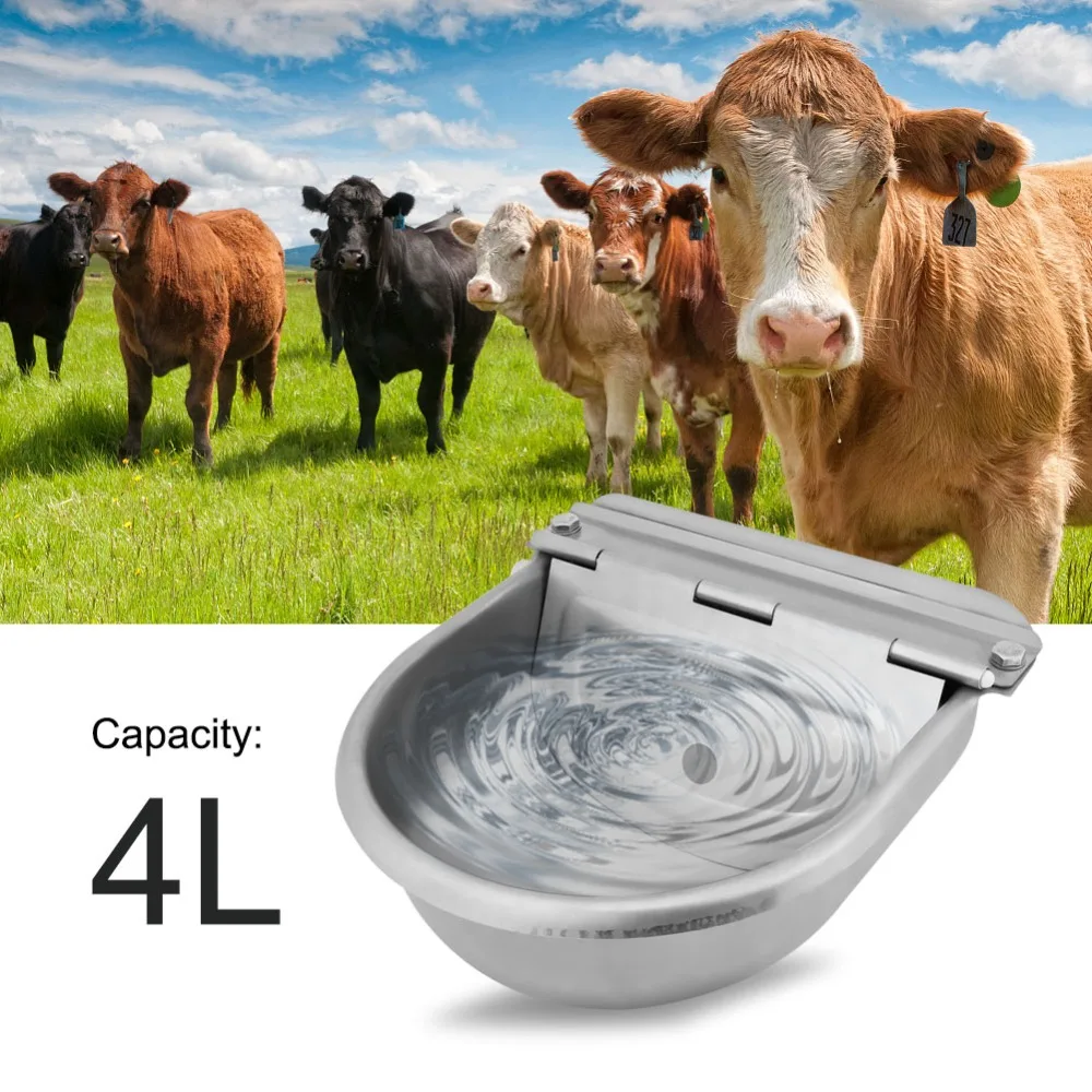 

4L Stainless Steel With Drain Hole Drink Automatic Float Farming Trough Horse Cow Water Bowl Farm Animal Drinking Fountain