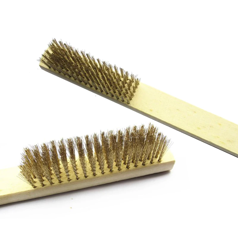 Wooden handle wire brush metal surface cleaning paint and stain removing |