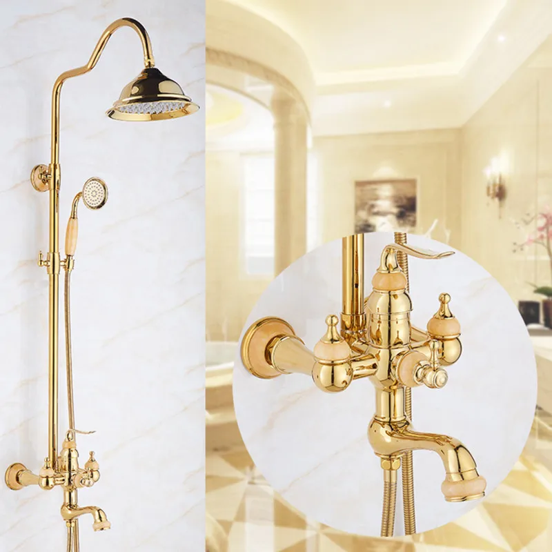 

Bathroom Rainfall Gold Shower Set with Single Handle shower set Mixer Tap With Hand Sprayer Wall Mounted Bath bowlder Shower Set