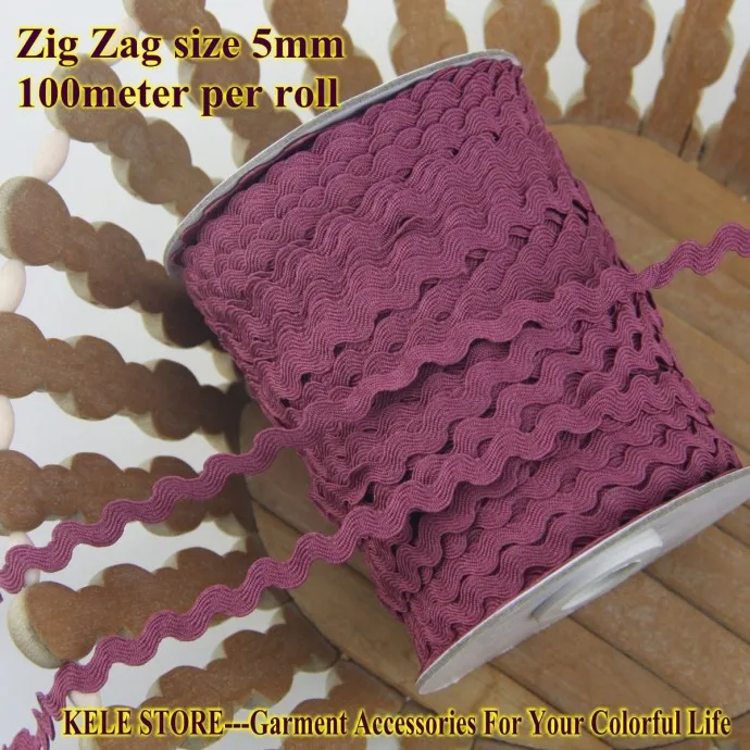 Бесплатная доставка-лента Zig zag Ric rac ширина 5-6 мм 100 м/рулон Цвет винно-красный