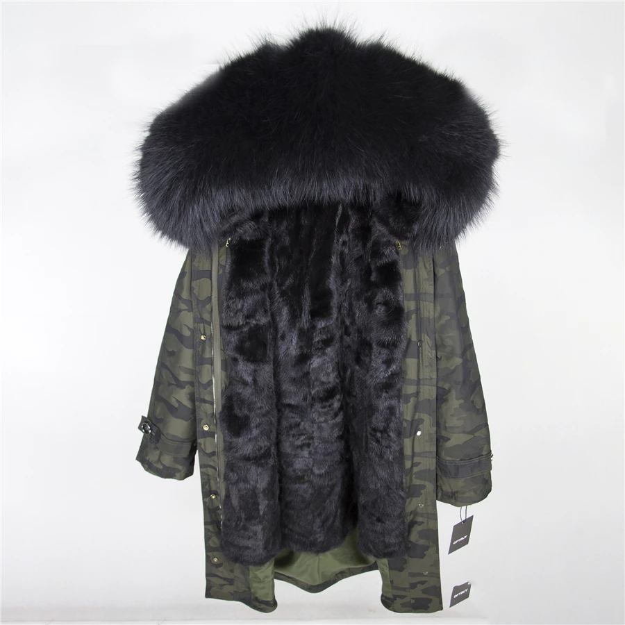 green Camouflage 13 OFTBUY,, пальто с натуральным мехом, X-long, Камуфляжная парка, зимняя куртка для женщин, большой воротник из натурального меха енота, капюшон, подкладка из натурального меха норки - Цвет: green Camouflage 13