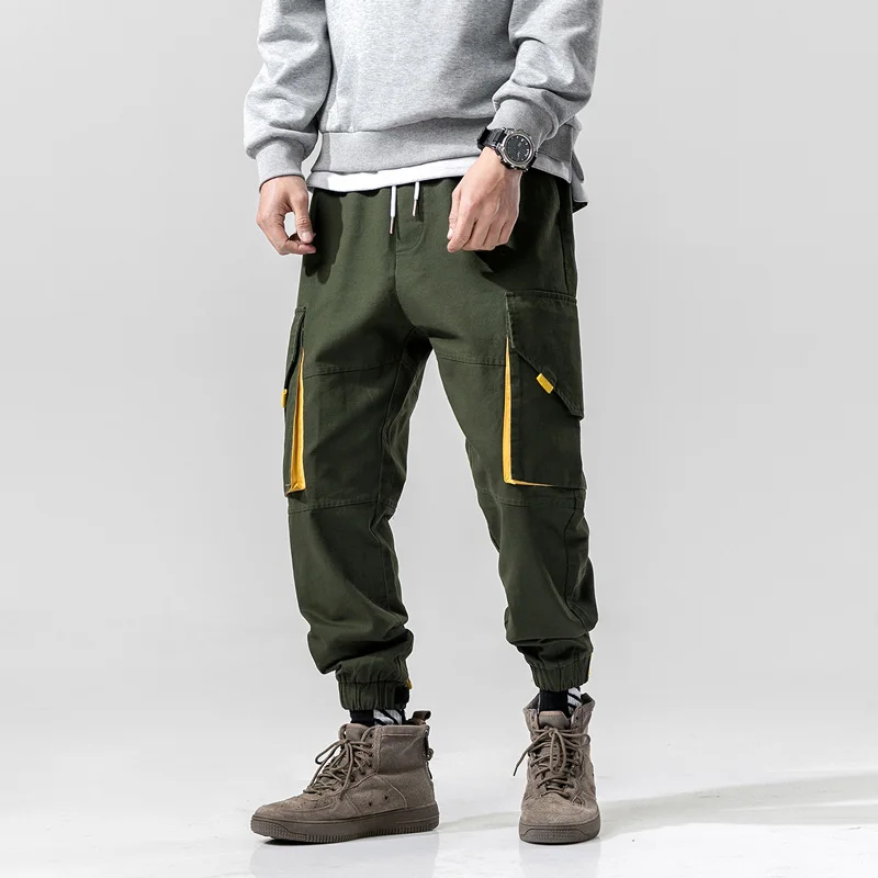 Army Green Novo винтажные стильные мужские брюки-карандаш с несколькими карманами, хип-хоп Осенние повседневные брюки-карго для бега с эластичной резинкой на талии - Цвет: Army Green
