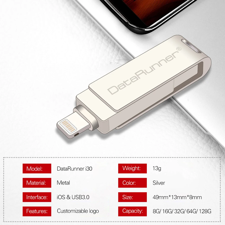 DataRunner OTG USB флеш накопитель 128 ГБ флешка 3 0 8 16 32 64 Флешка для iPhone/iPad/PC|USB