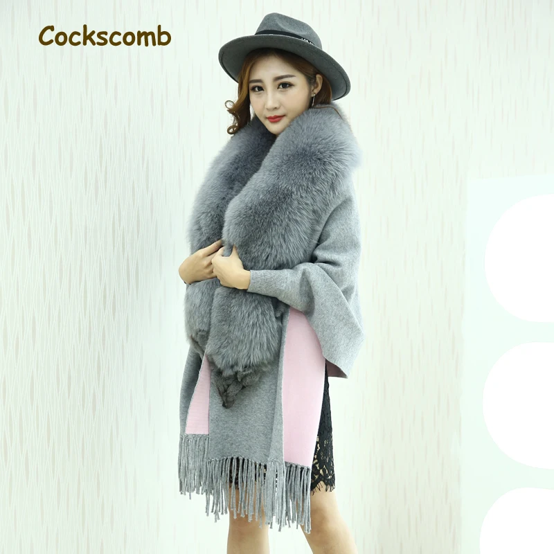 Cockscomb настоящий цельный воротник из лисьего меха Женский кашемировый шерстяной