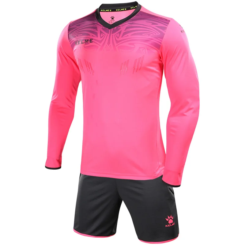 KELME футбольные наборы Вратарские майки мужские губки футбольный костюм Вратарские униформы Вратарские спортивные тренировочные костюмы 387100 - Цвет: Fluorescent rose red