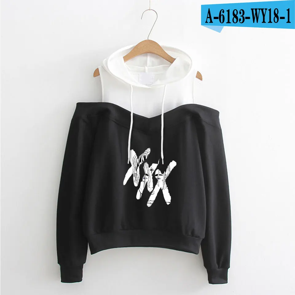 black Pertty XXXTentacion розовые толстовки с открытыми плечами модные повседневные женские толстовки Harajuku стиль с открытыми плечами толстовки женские топы - Цвет: black