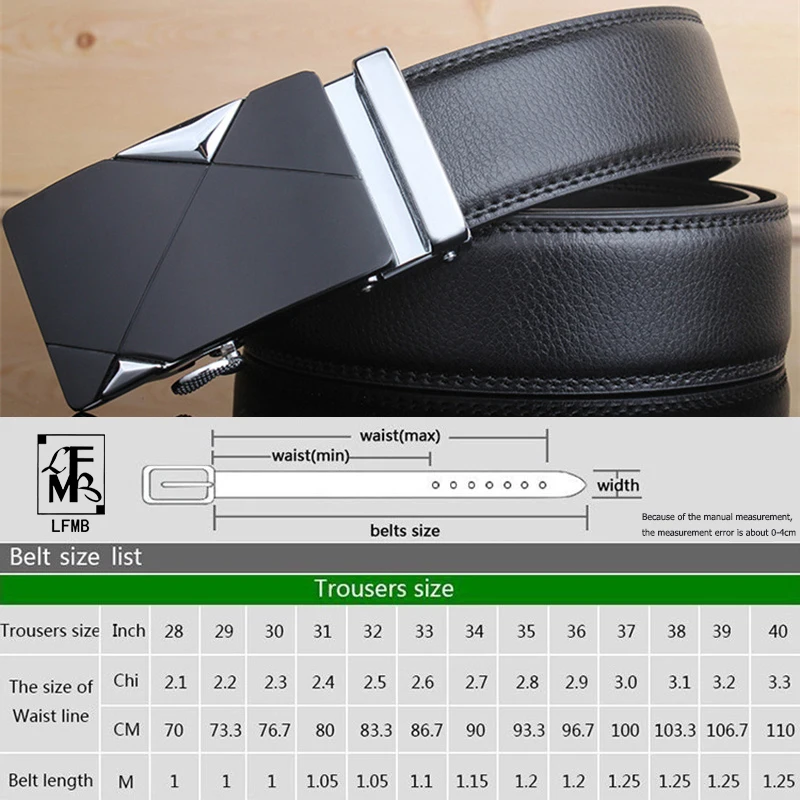 Ремень LFMB с автоматической пряжкой мужской роскошный черный пояс из воловьей