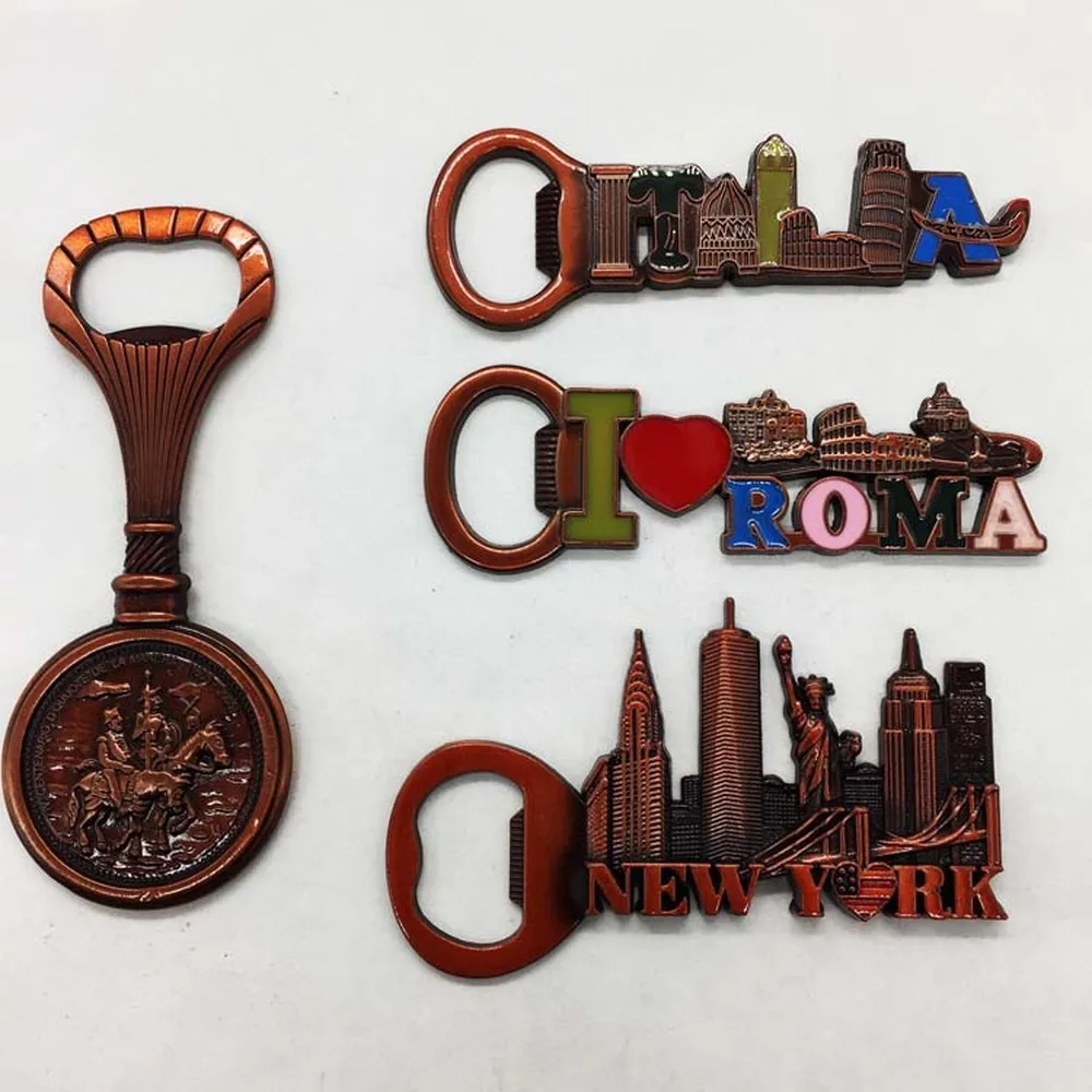 

High-end Metal 3D USA New York Roma Italy Spain Don Quijote de la Mancha Refrigerator Fridge Magnet Souvenir Bottle Opener Decor