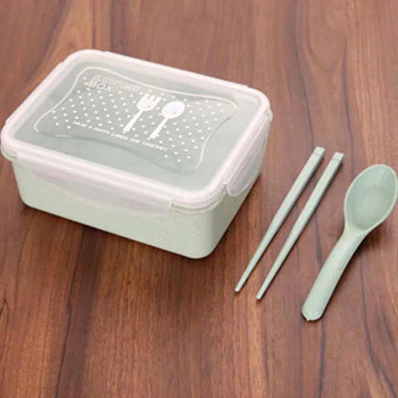 Ланч-бокс из пшеничной соломы, СВЧ-посуда, Bento box, качественный, для здоровья, натуральный, студенческий, портативный, контейнер для хранения еды, Ланч-бокс - Цвет: green