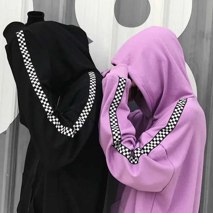 Harajuku мода плюс бархат утолщаются Для женщин плед Свитшот Chic в полоску с вышитой надписью Для женщин толстовки свободные пуловеры