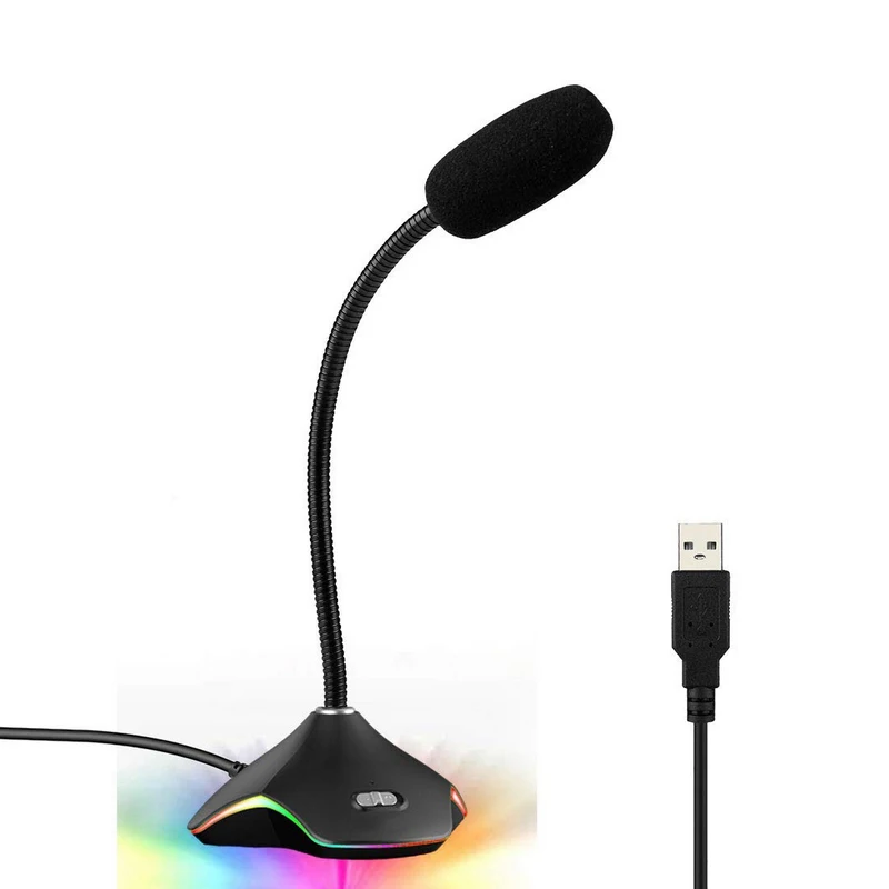 Flexible USB Condenser Microphone for Computer With led light Recording Gaming Chatting computer microphones | Электроника