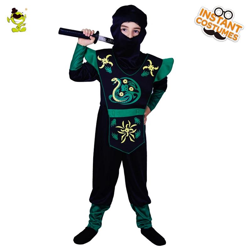 Детская черная куртка с капюшоном костюм ниндзя зеленым Косплэй Необычные для