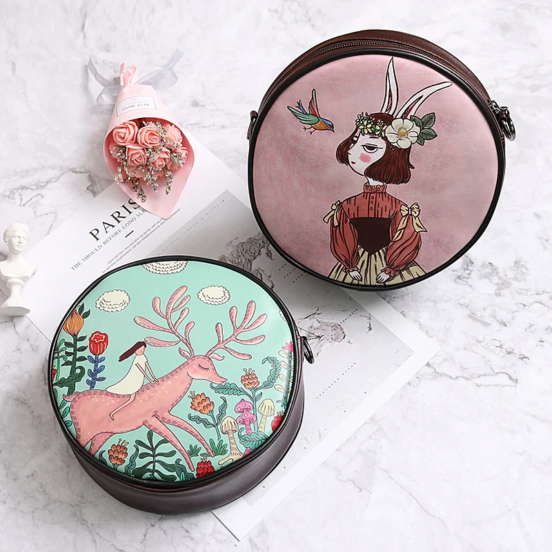 Female retro small round trend cute custom design shoulder bag Messenger picture photo free print customized handbag | Багаж и сумки