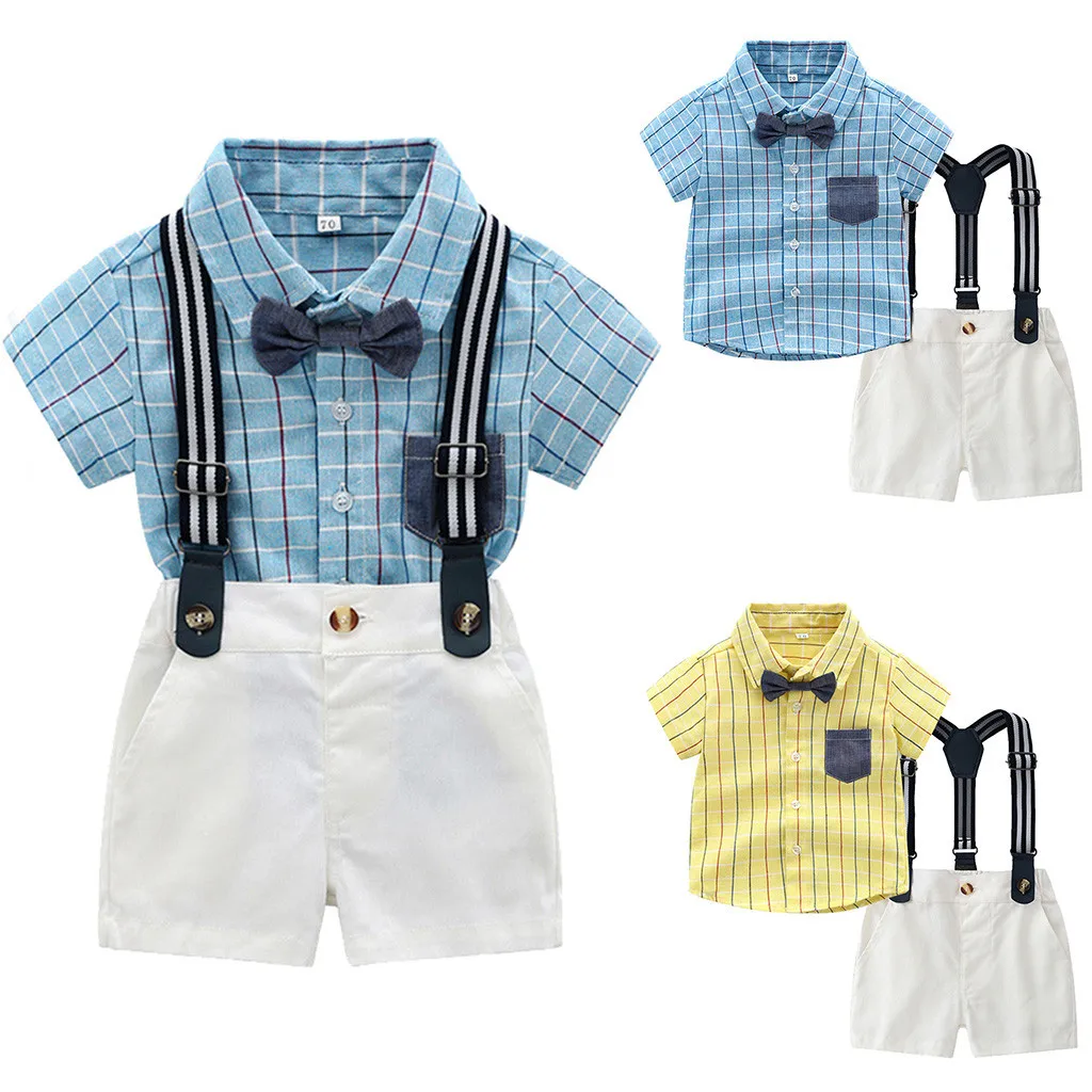Summer cool bib Toddler Baby Boys Gentleman Bow Tie Plaid T-Shirt Tops+Shorts Overalls Outfits toddler boy clothes mickey #06 |